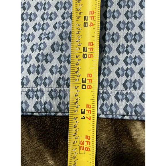 Rhone Polo Shirt Mens 2XL Blue Gray Geometric Print Navy Collar Golf Performance - Picture 5 of 5